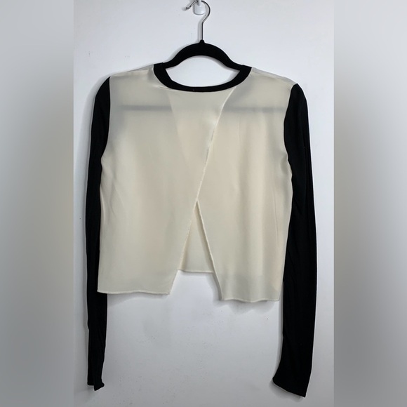 Aritzia Wilfred Blouse Top Long Sleeve Slit open back Silk Cropped Black XS - Picture 15 of 15